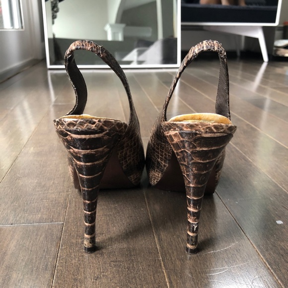 Gorgeous Snake Skin Sexy Open Toe Leather Pumps - Picture 7 of 8